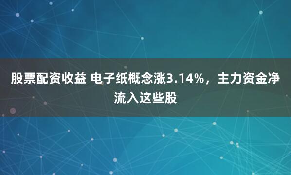 股票配资收益 电子纸概念涨3.14%,主力资金净流入这些股